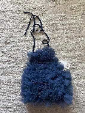 Ruffled Navy Blue Halter Top
